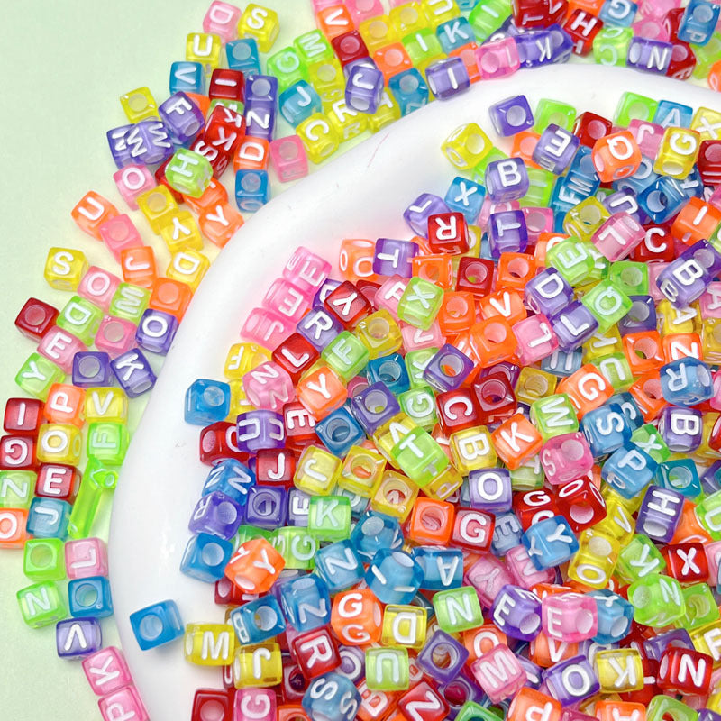 Acrylic English letters candy color square diy loose beads accessories